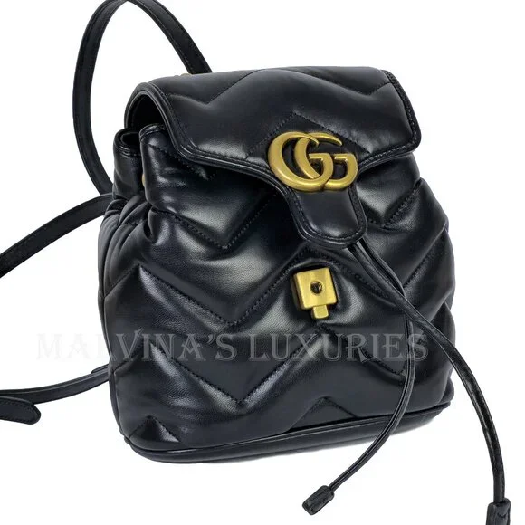 GUCCI BAG 777253 GG MARMONT LOGO BACKPACK BLACK QUILTED LEATHER - Picture 9 of 16